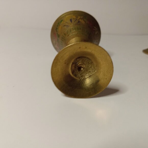 Set of 2 Vintage Etched Brass  Goblet Chalice Cups  2.5 in - Picture 10 of 12